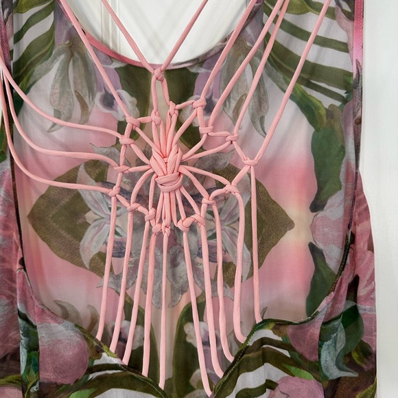 Ted Baker Pink and Green Floral Dress sheer cover up - Picture 3 of 4